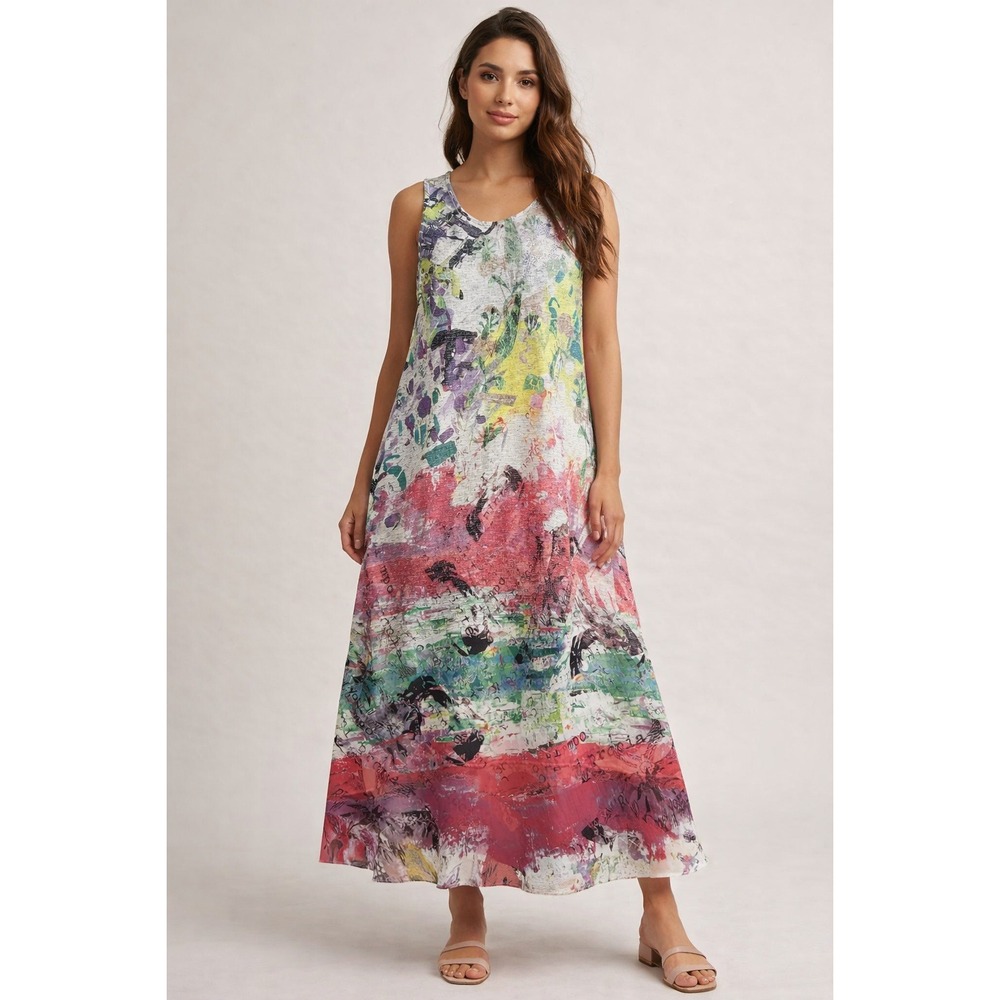I.Noah Womens Abstract Multimedia‎ Print Sleeveless Maxi Dress Gray L D248PS USA